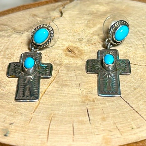 Andy Cadman earrings Navajo Sterling silver turquoise - Picture 2 of 9